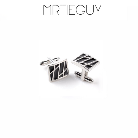 SILVER AND BLACK RECTANGLE CUFFLINKS - MR TIE GUY - For The Daring & Dapper™
